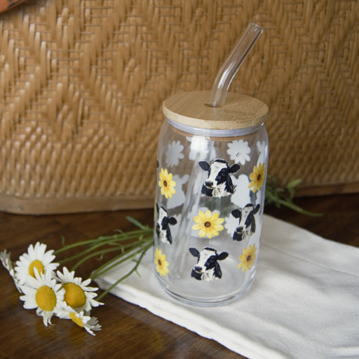 Yellow Flower, Cow Glass Cup