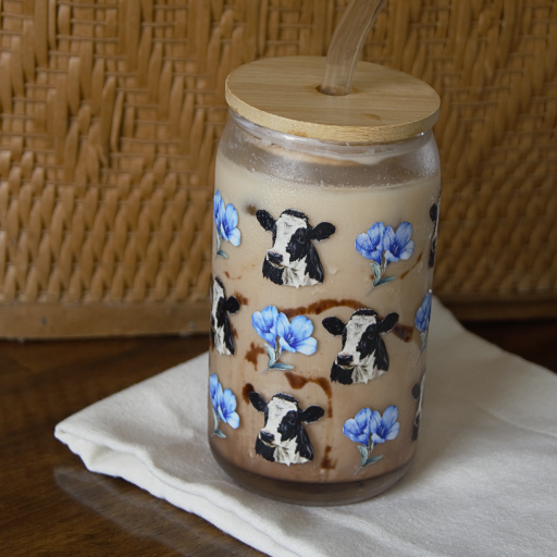 Blue Flower, Cow Glass Cup