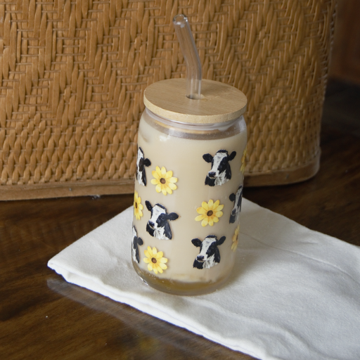 Yellow Flower, Cow Glass Cup